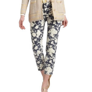 TORY BURCH Alexa Cropped Skinny Size 30 Faded Navy Blue White Floral Denim Jeans